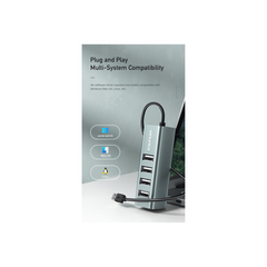 Awei CL-122T Type-C Hub to USB 2.0 พร้อม 4 พอร์ตการเชื่อมต่อ - Space Gray